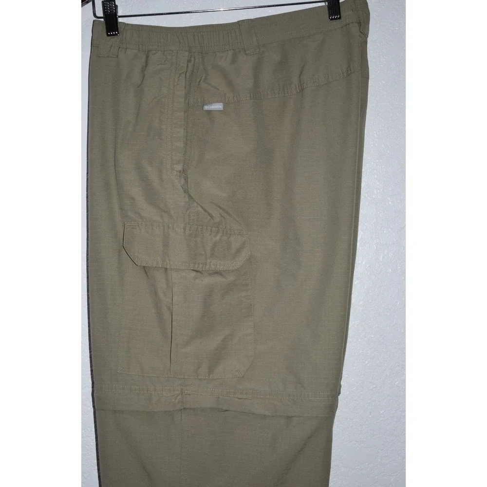 Columbia MENS XL Cargo Convertable Pants Zip-Off Khaki Green Hiking Lightweight